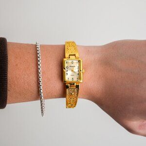 y2k gold rectangle stainless steel vintage quartz watch